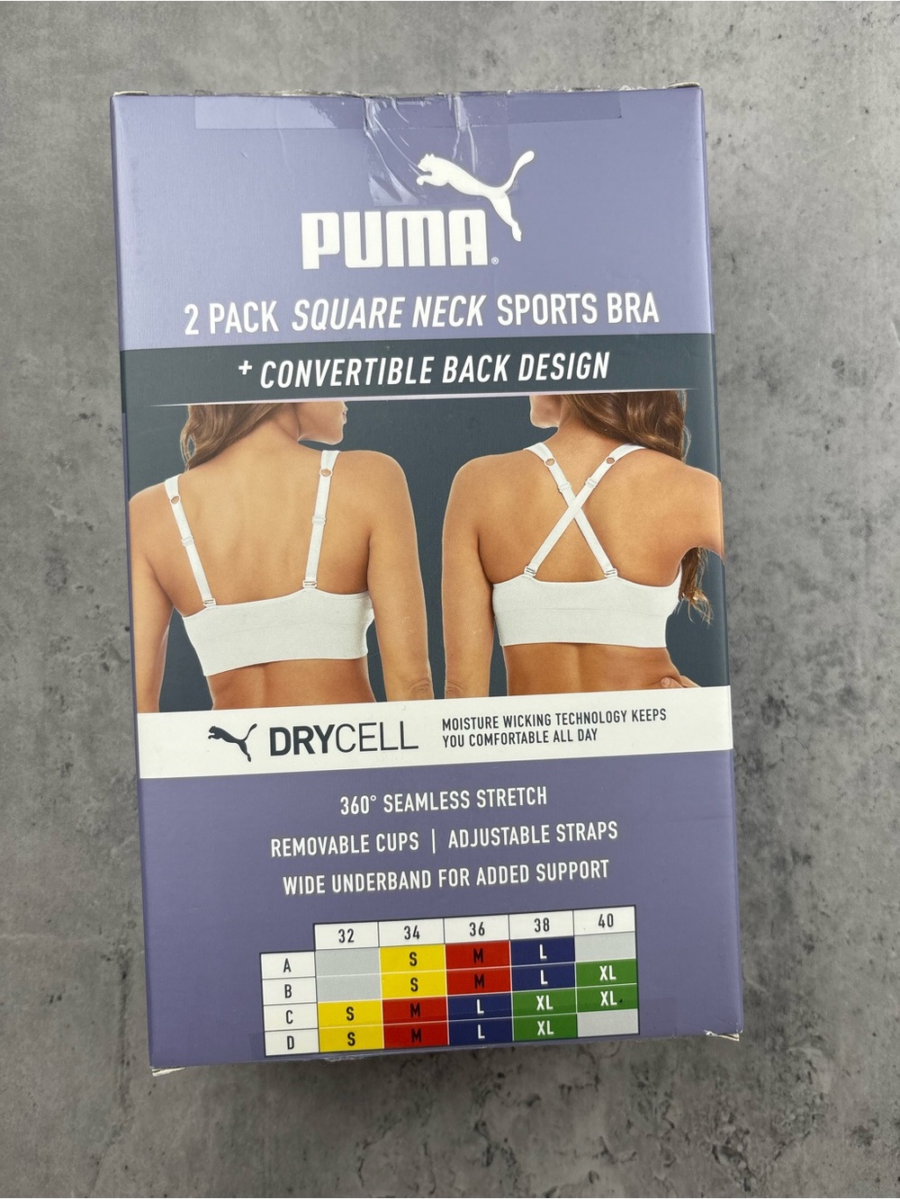 Puma Women's 2-Pack Square Neck Seamless Sports Bra, black/charcoal gray Size S - Picture 2 of 3